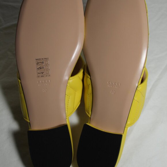 NWB Gucci GG Marmont Acid Lime Yellow Flats Thong Sandals Leather 40 771585 - Picture 5 of 6